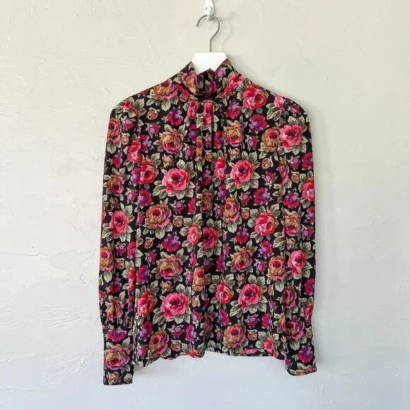 & Other Stories Black Floral Mock Neck Blouse Small - Picture 2 of 6